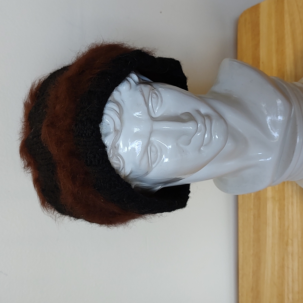Vintage Knit and Faux Fur Winter Hat. Brown and Black.